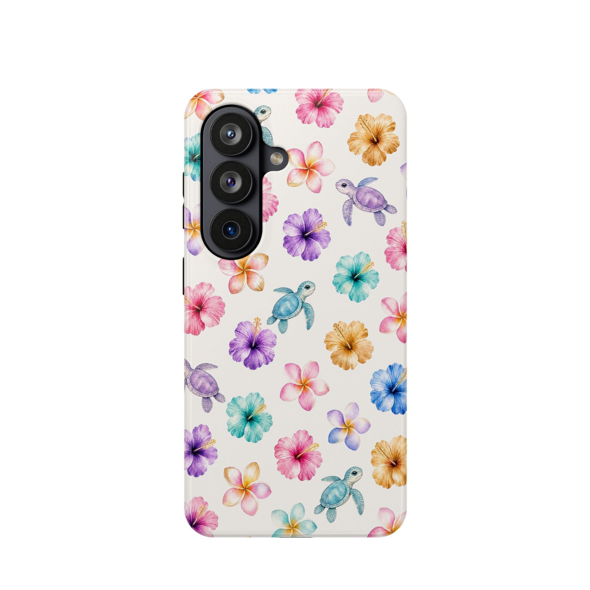 Sea Turtle Floral Phone Case — Colorful Hawaiian Plumeria Protective Case