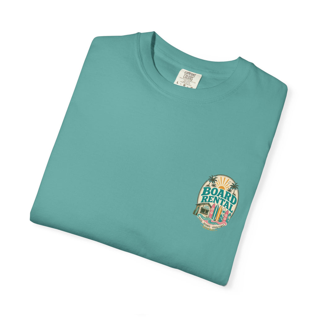 Board Rental T-Shirt — Hawaiian Surf Shop Graphic Tee (Back & Chest Print)