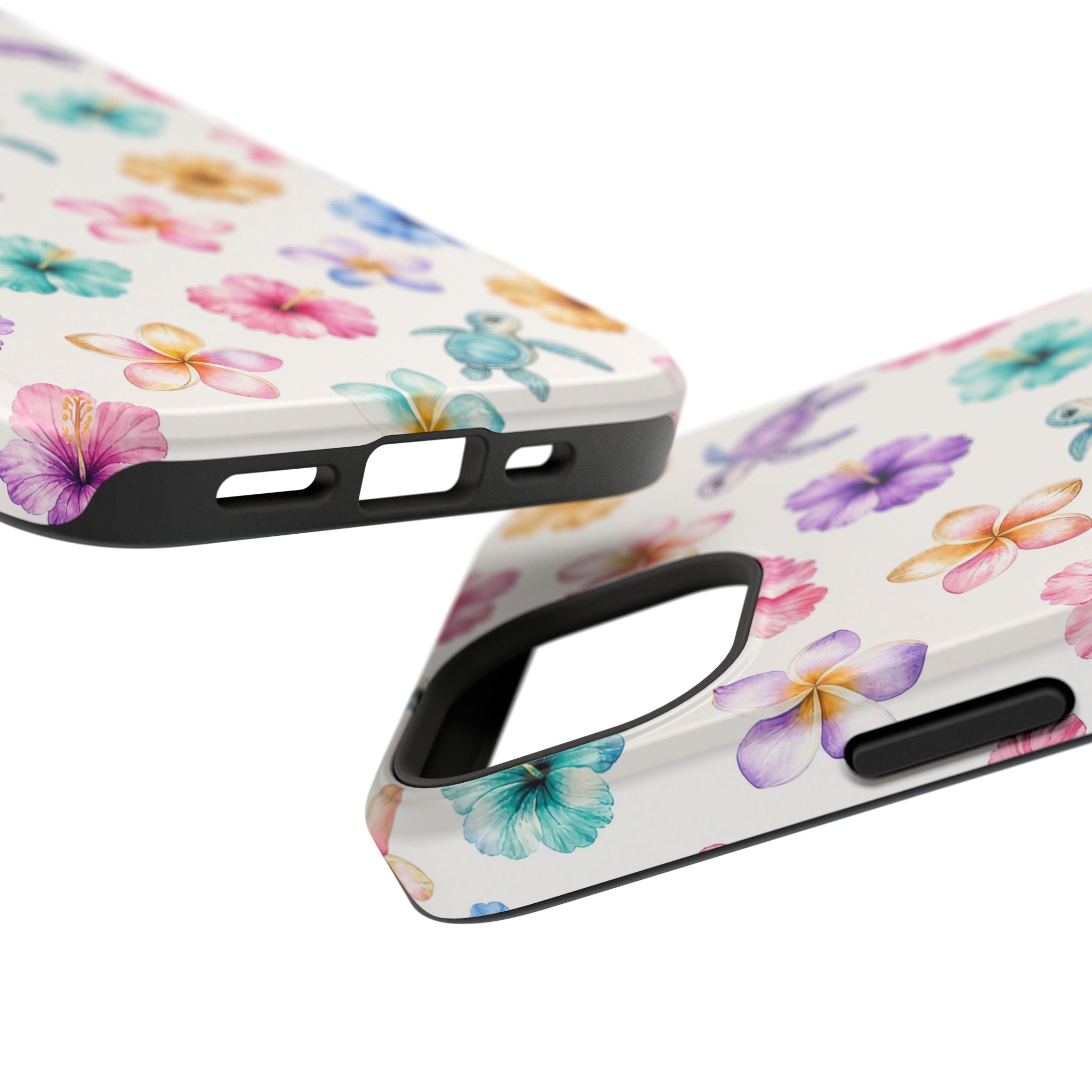 Sea Turtle Floral Phone Case — Colorful Hawaiian Plumeria Protective Case