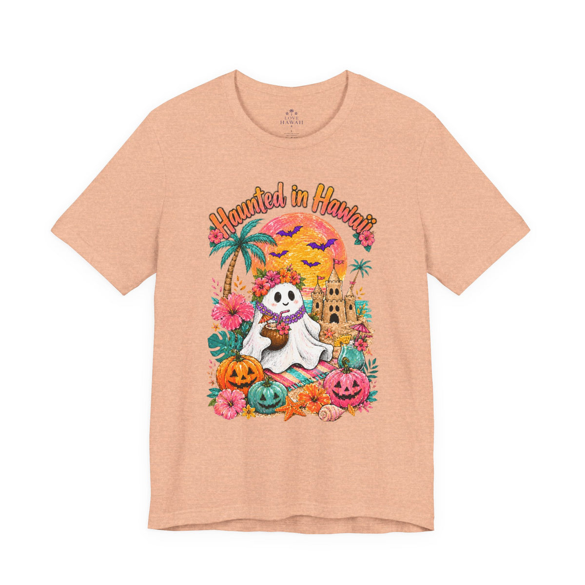 Haunted in Hawaii ghost palm tree tee | Halloween tropical pumpkin design