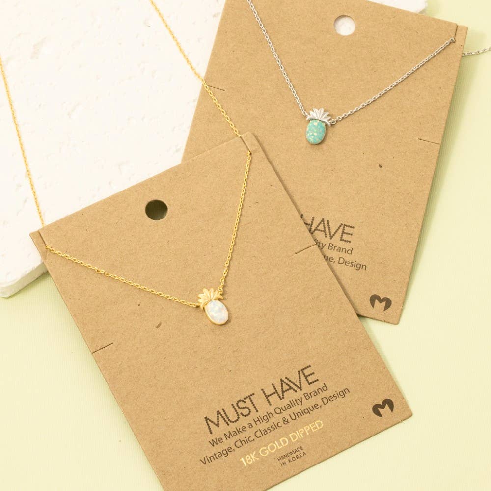 Opal Pineapple Pendant Necklace: Silver/Rhodium