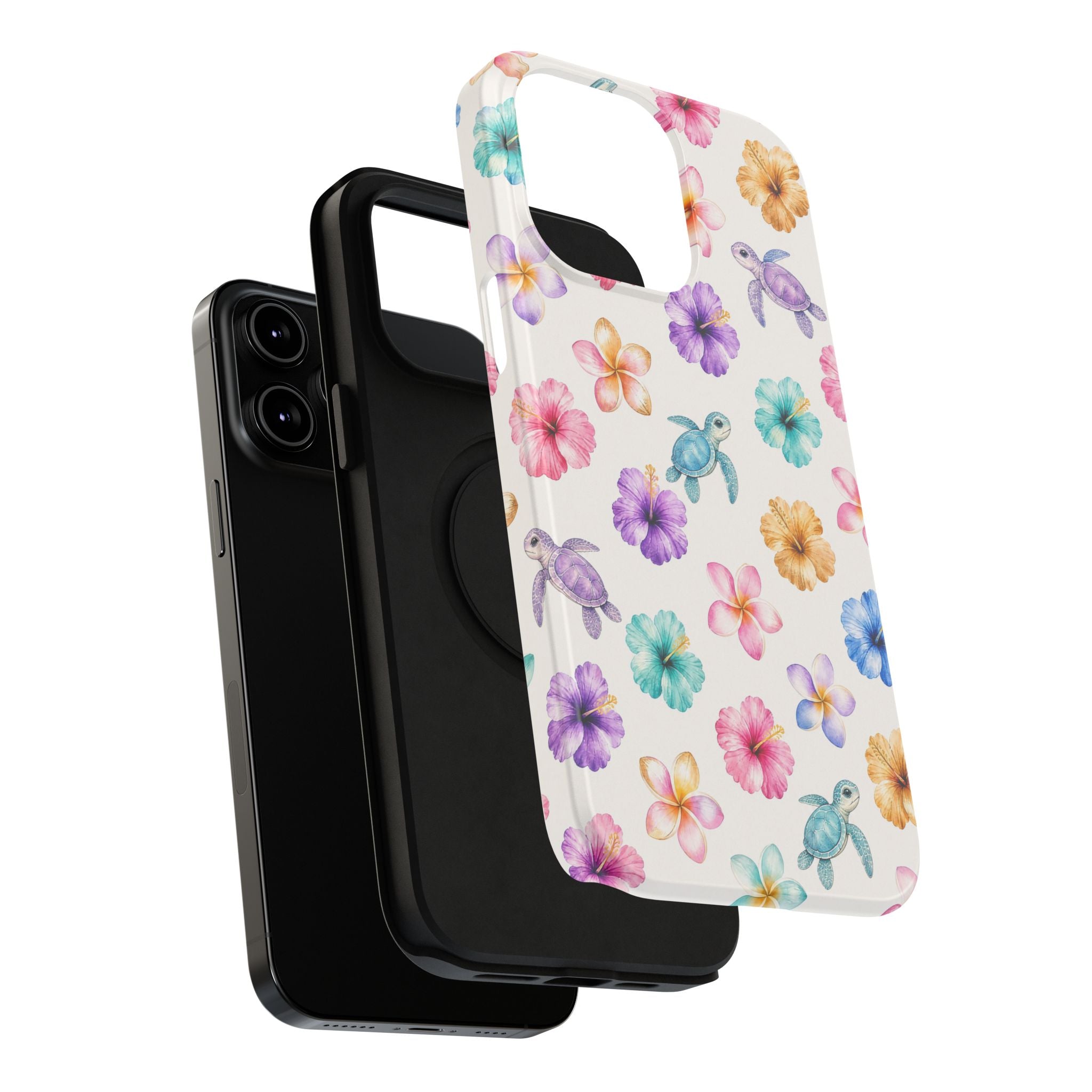 Sea Turtle Floral Phone Case — Colorful Hawaiian Plumeria Protective Case