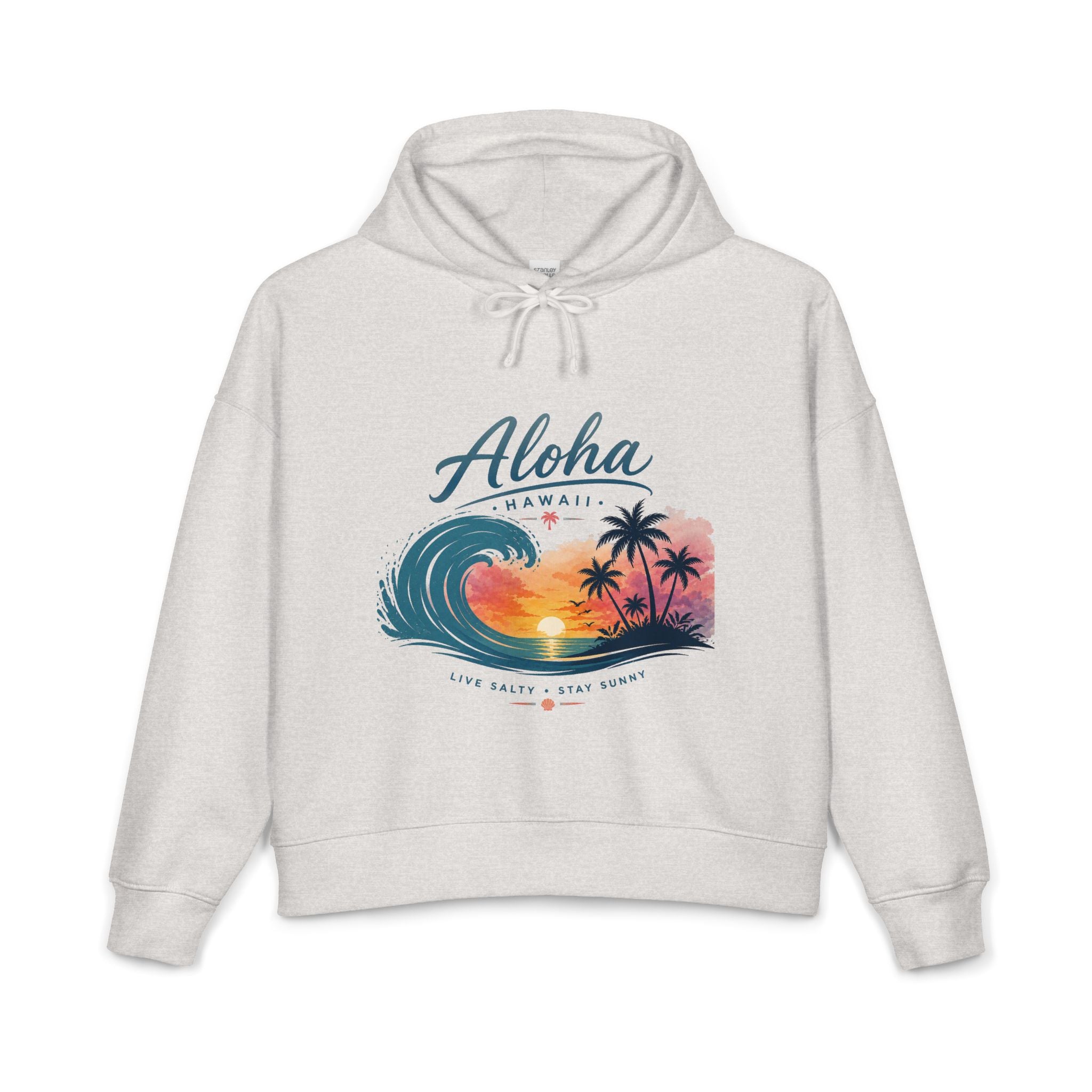 Aloha Hawaii Sunset Wave Palm Trees Hoodie | Beach Tropical Surf Pullover