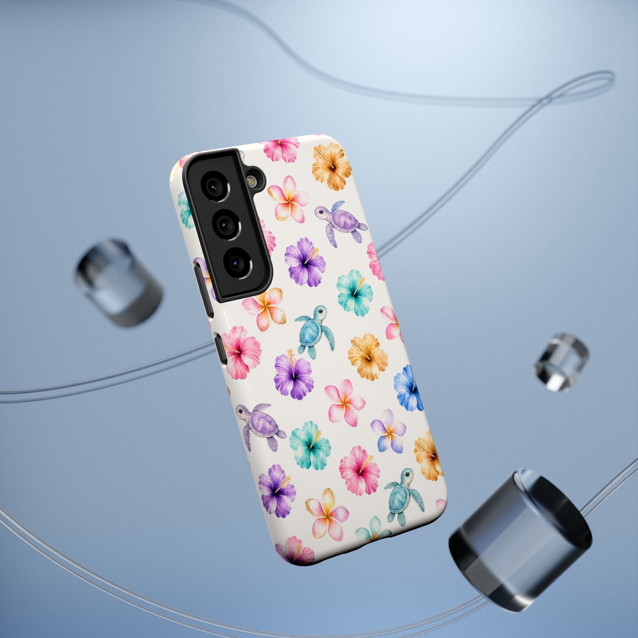 Sea Turtle Floral Phone Case — Colorful Hawaiian Plumeria Protective Case