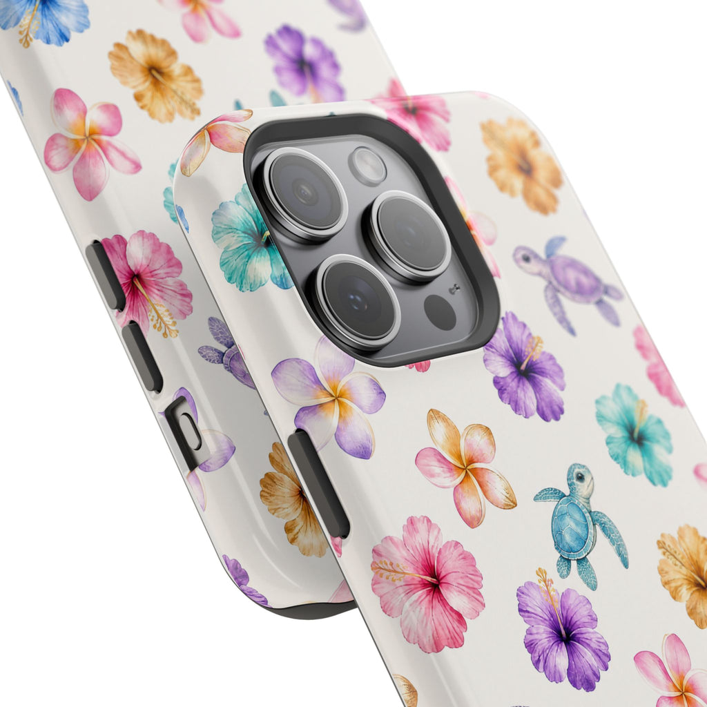 Sea Turtle Floral Phone Case — Colorful Hawaiian Plumeria Protective Case