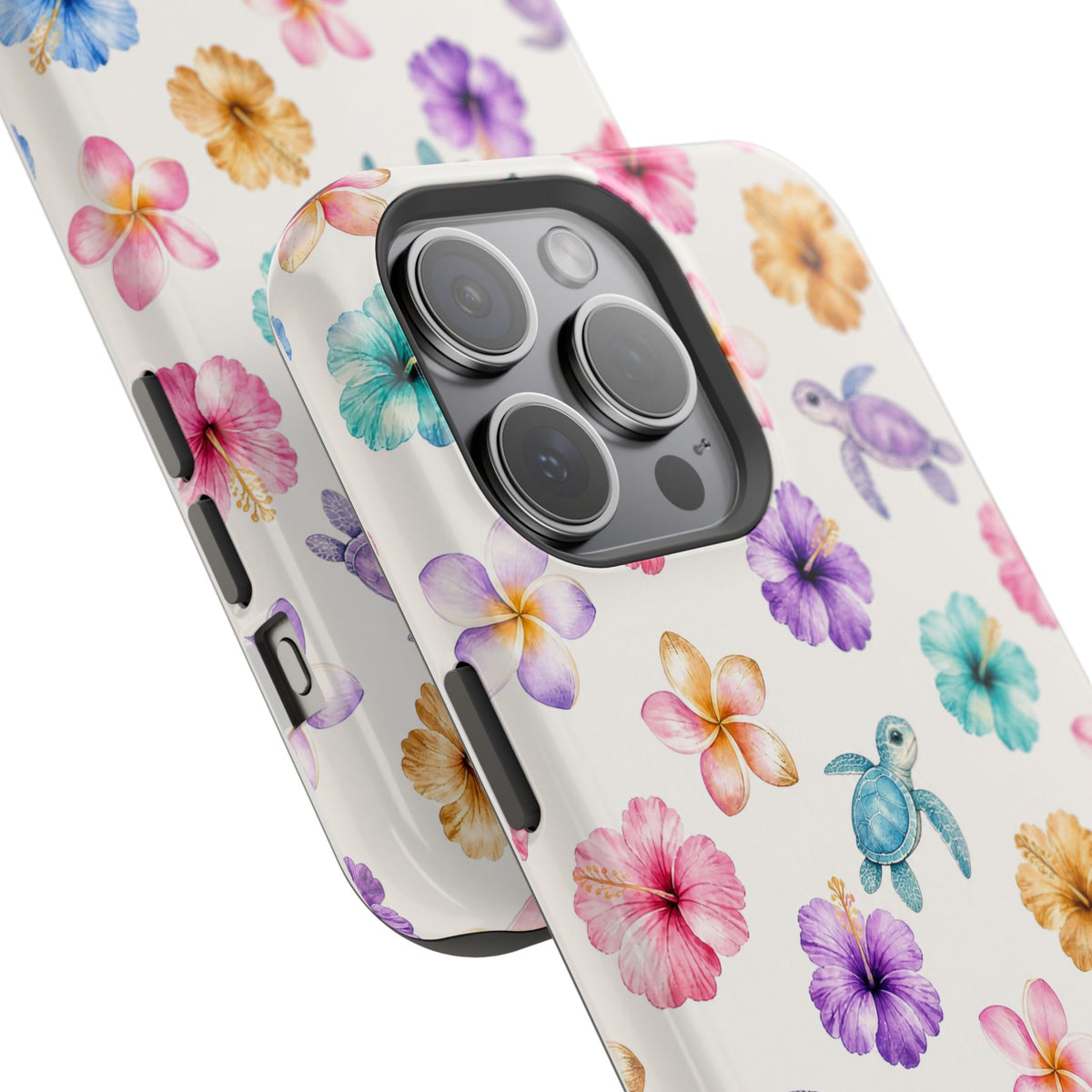 Sea Turtle Floral Phone Case — Colorful Hawaiian Plumeria Protective Case