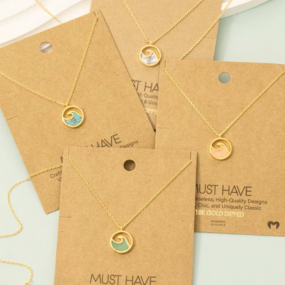 Coastal Wave Enamel Necklace – Turquoise Glow
