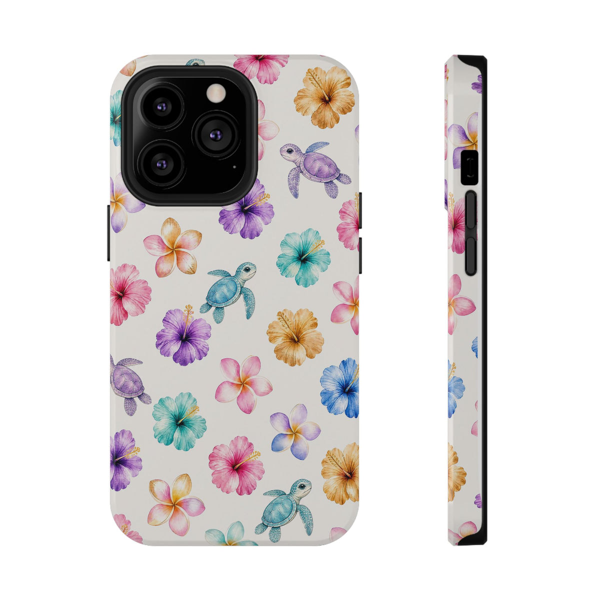 Sea Turtle Floral Phone Case — Colorful Hawaiian Plumeria Protective Case