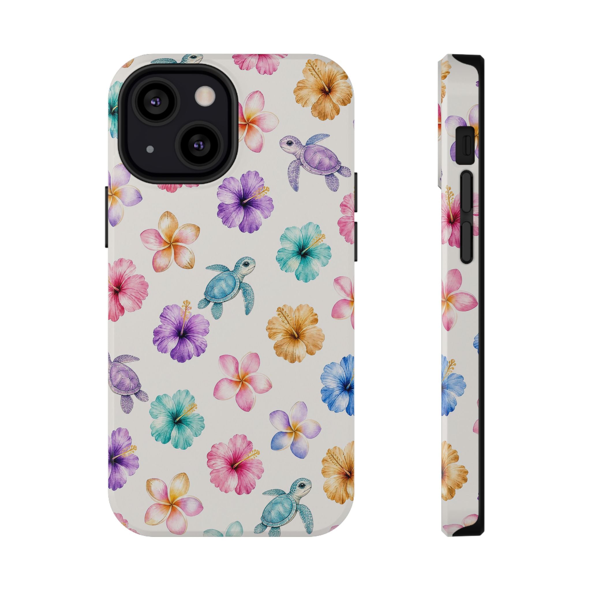 Sea Turtle Floral Phone Case — Colorful Hawaiian Plumeria Protective Case