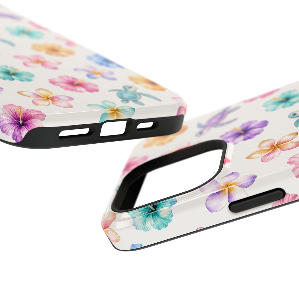 Sea Turtle Floral Phone Case — Colorful Hawaiian Plumeria Protective Case