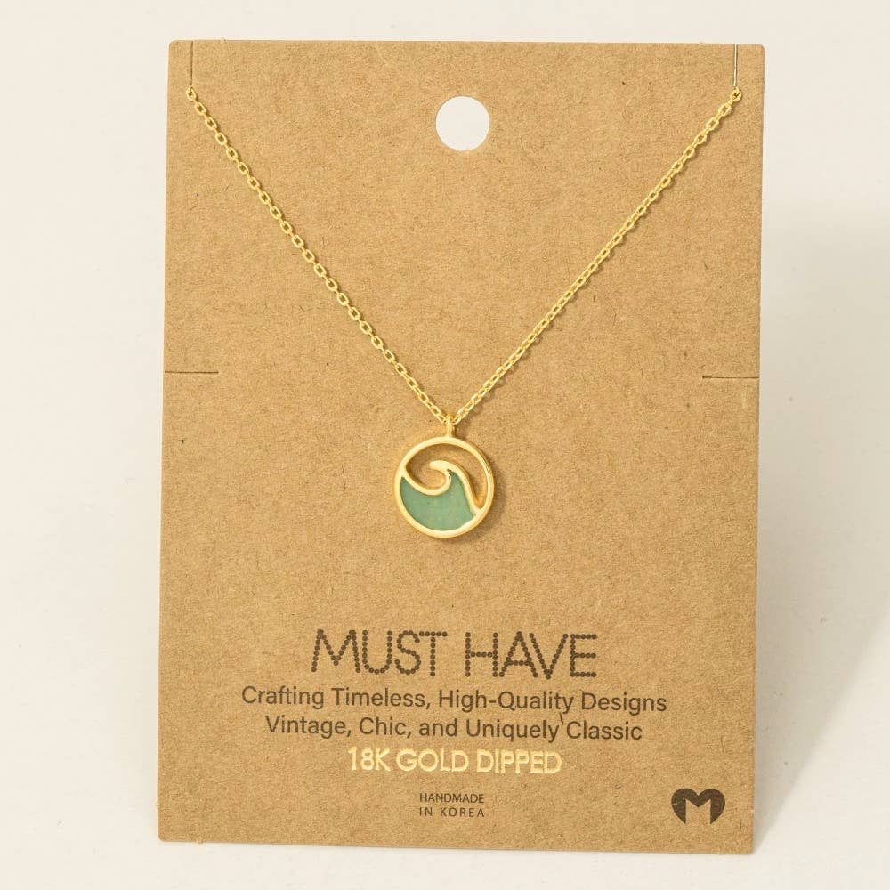 Coastal Wave Enamel Necklace – Turquoise Glow