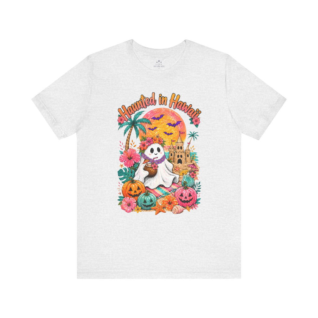 Haunted in Hawaii ghost palm tree tee | Halloween tropical pumpkin design