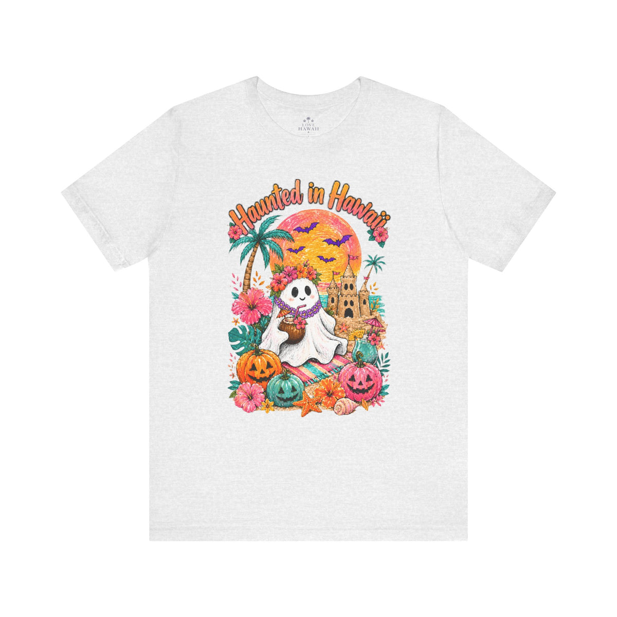 Haunted in Hawaii ghost palm tree tee | Halloween tropical pumpkin design