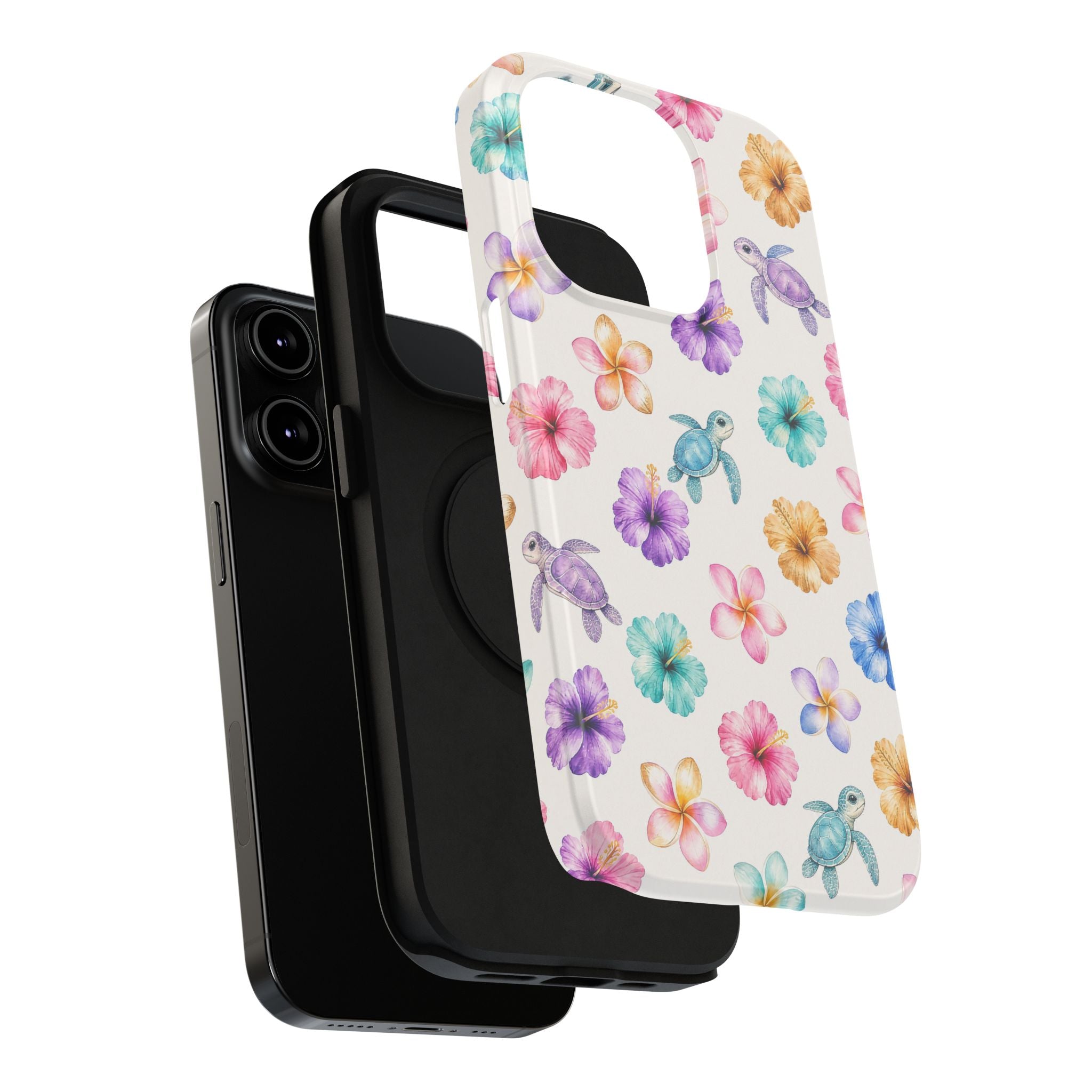 Sea Turtle Floral Phone Case — Colorful Hawaiian Plumeria Protective Case