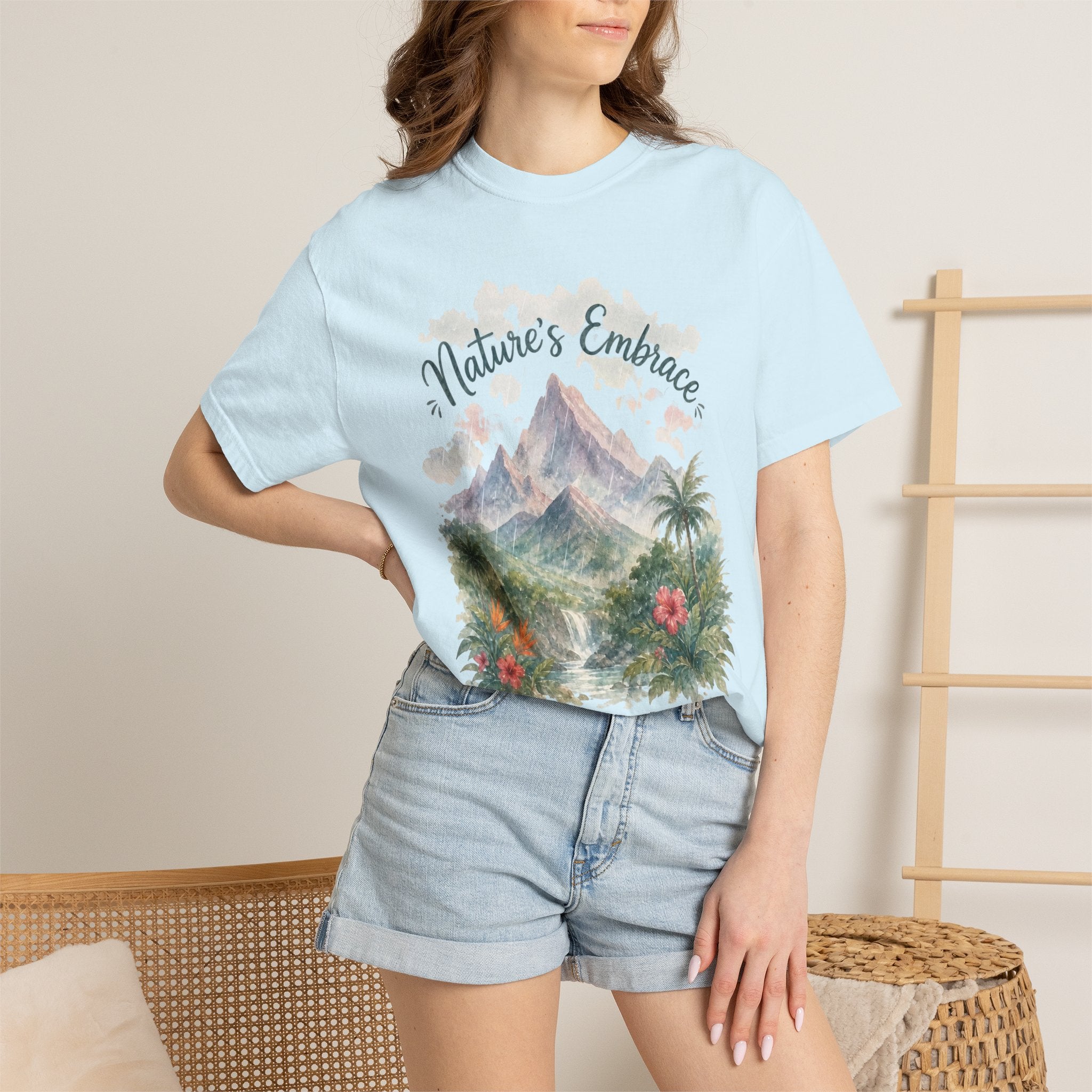 Nature's Embrace Mountain & Tropical Floral T-Shirt