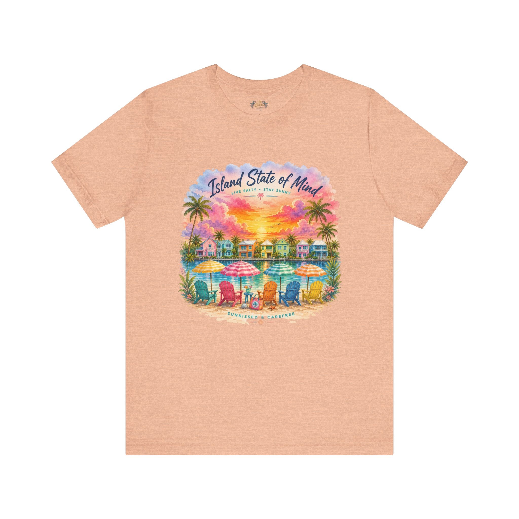 Island State of Mind T-Shirt | Tropical Beach Sunset, Palm Trees, Beach Chairs