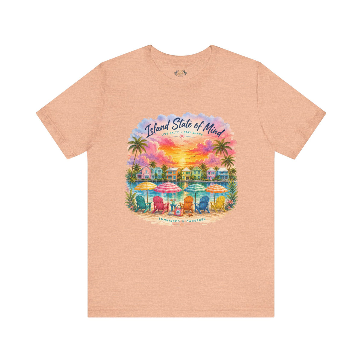 Island State of Mind T-Shirt | Tropical Beach Sunset, Palm Trees, Beach Chairs