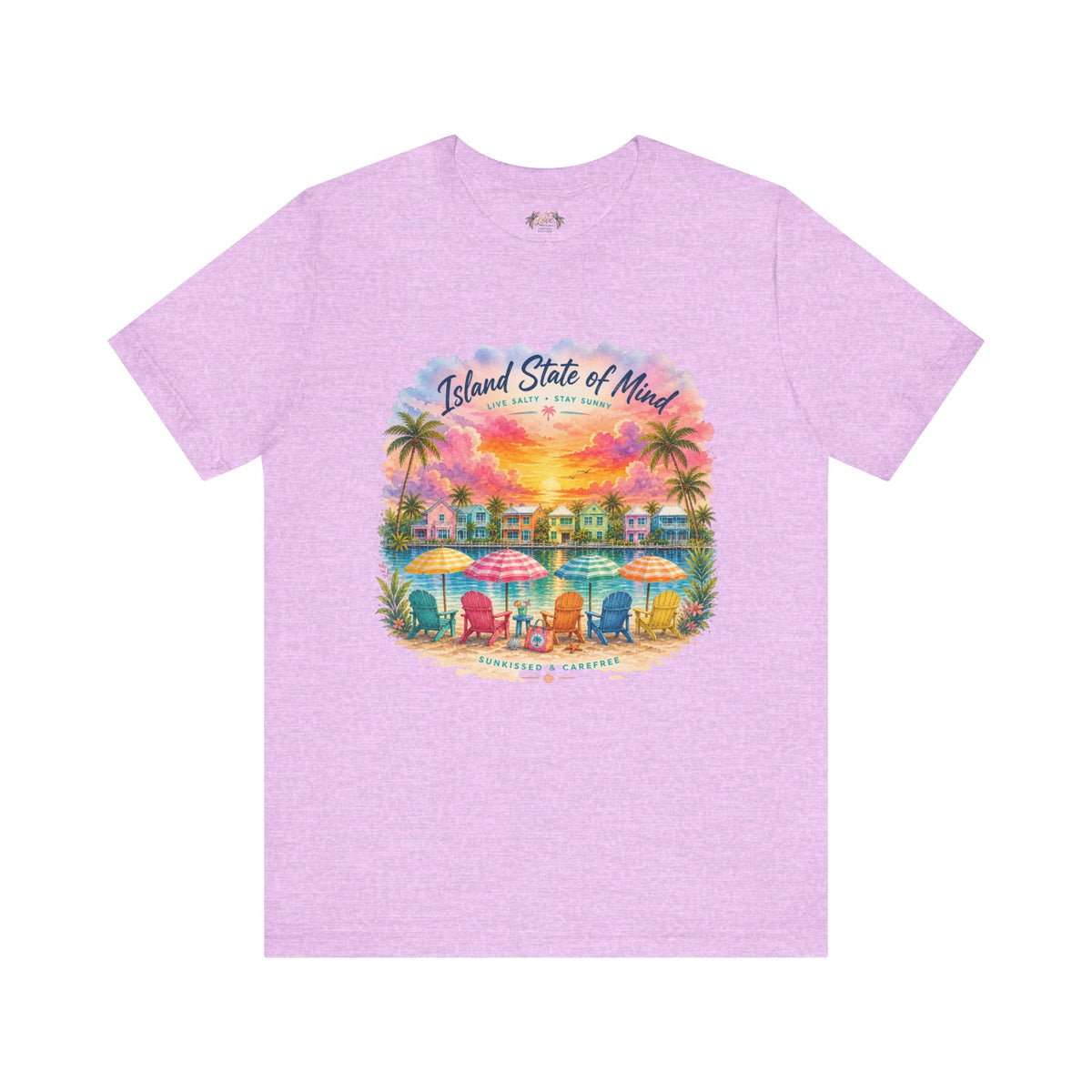 Island State of Mind T-Shirt | Tropical Beach Sunset, Palm Trees, Beach Chairs