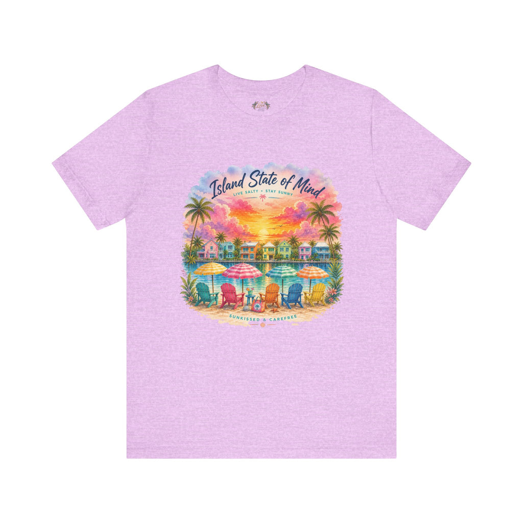 Island State of Mind T-Shirt | Tropical Beach Sunset, Palm Trees, Beach Chairs