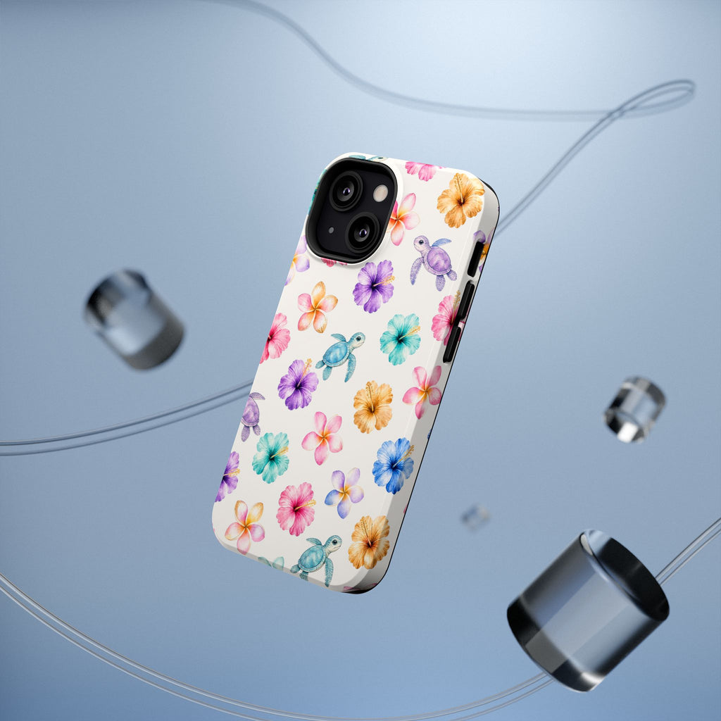 Sea Turtle Floral Phone Case — Colorful Hawaiian Plumeria Protective Case