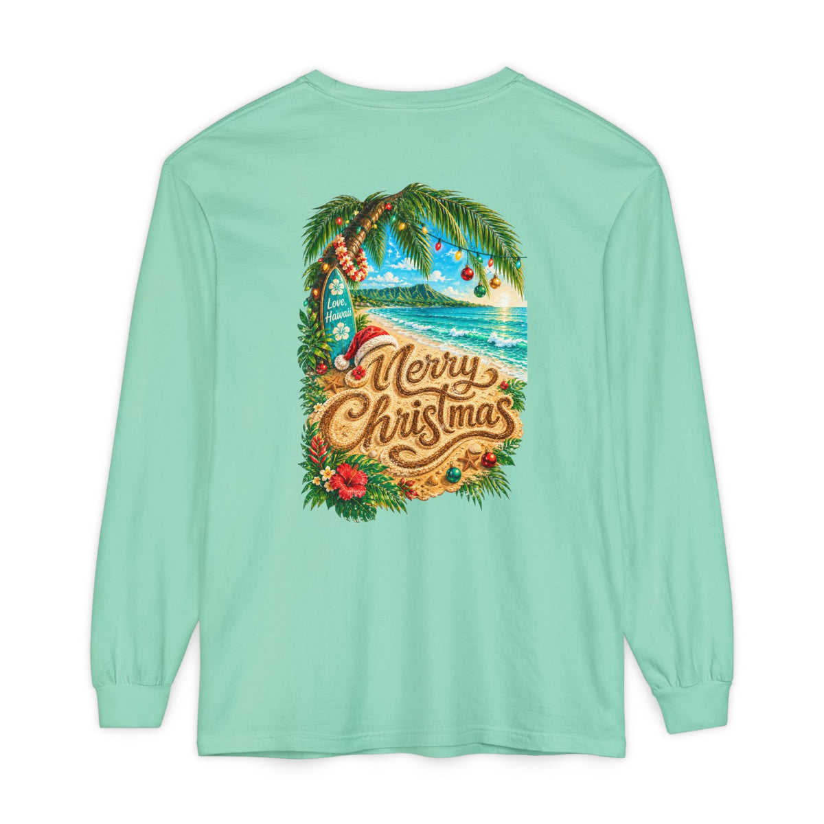 Mele Kalikimaka Long Sleeve Shirt | Hawaiian Christmas Shirt | Tropical Holiday Tee | Comfort Colors Christmas Beach Shirt | Love Hawaii