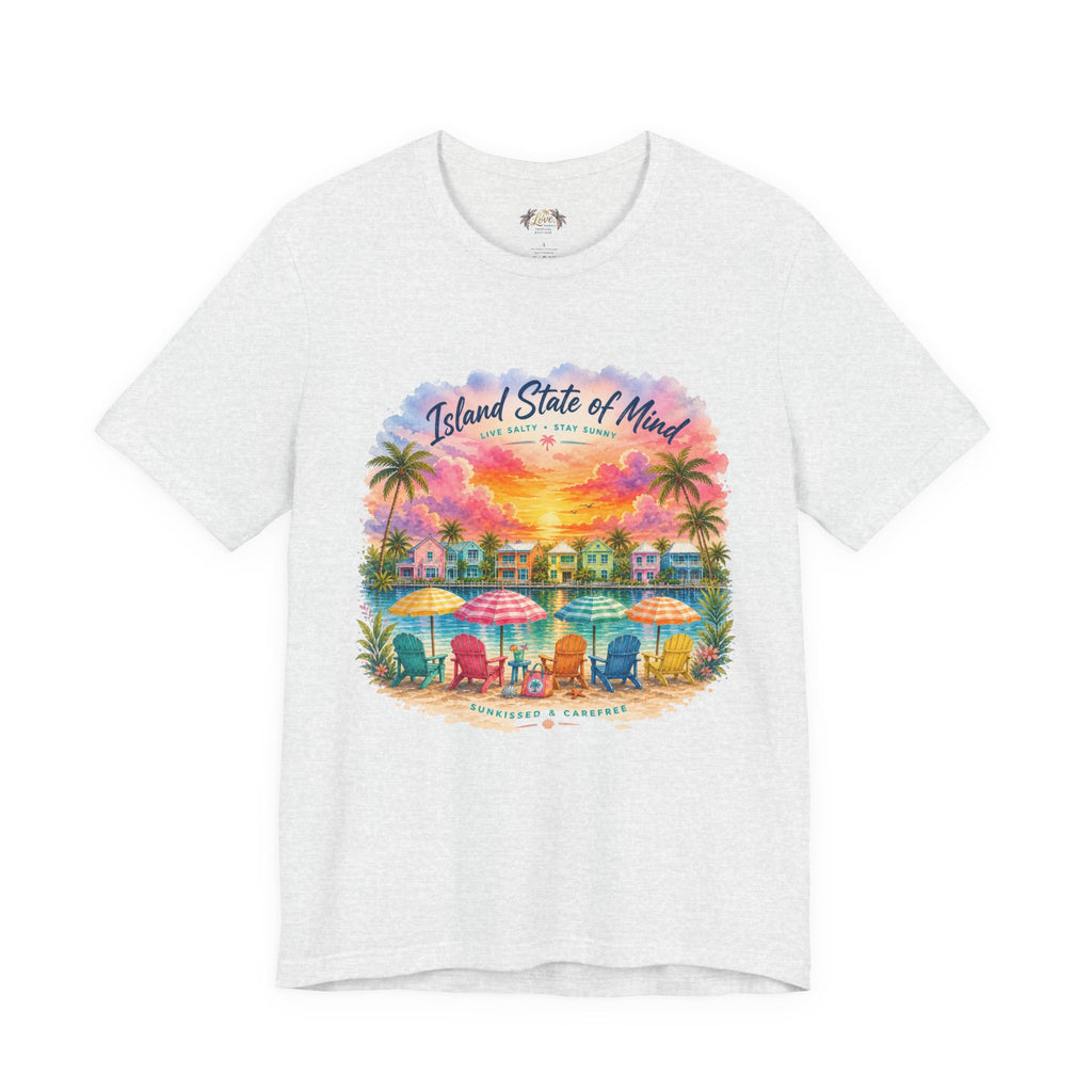Island State of Mind T-Shirt | Tropical Beach Sunset, Palm Trees, Beach Chairs