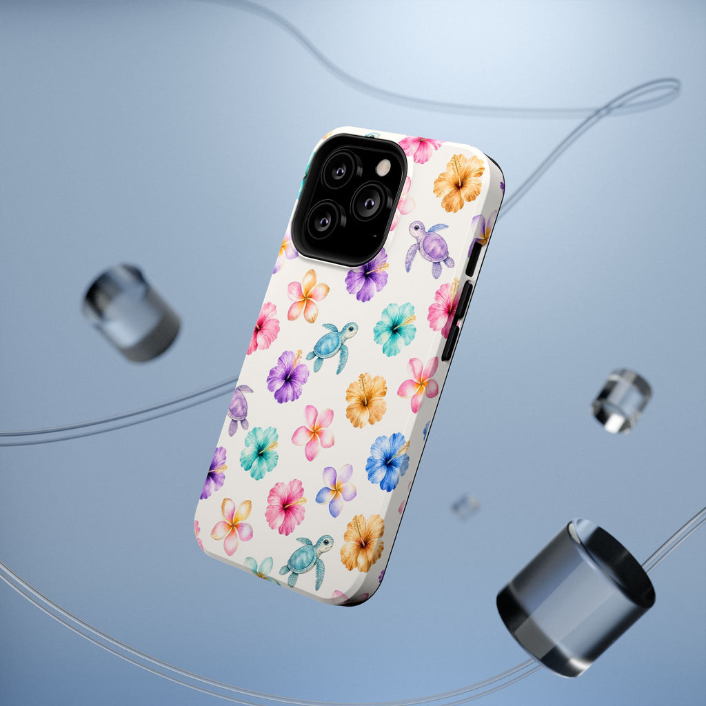 Sea Turtle Floral Phone Case — Colorful Hawaiian Plumeria Protective Case