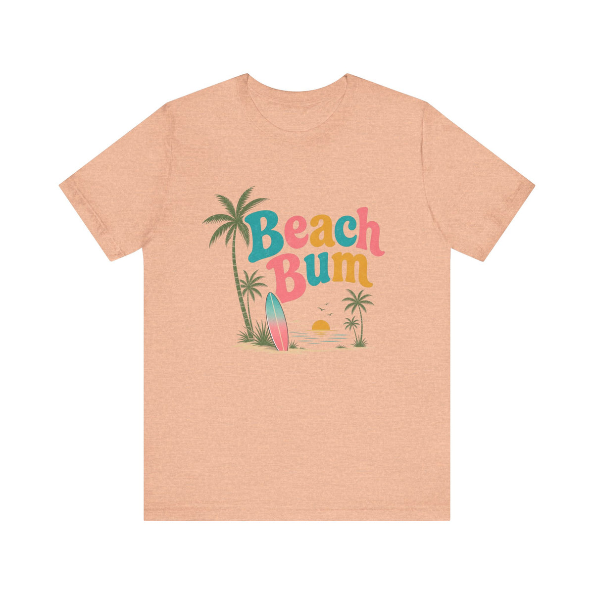 Beach Bum graphic tee | Surfboard palm tree sunset T-Shirt