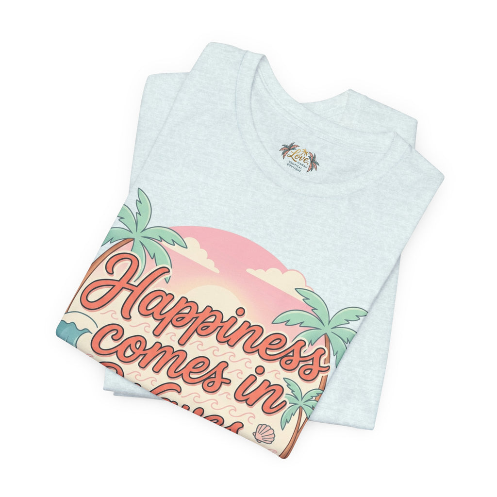 Happiness Comes in Waves Hawaiian Tee — Pastel Sunset & Palm Beach Shirt