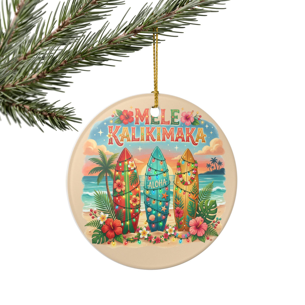 Mele Kalikimaka Surfboard Ornament Ceramic Decoration | Hawaiian Christmas Aloha