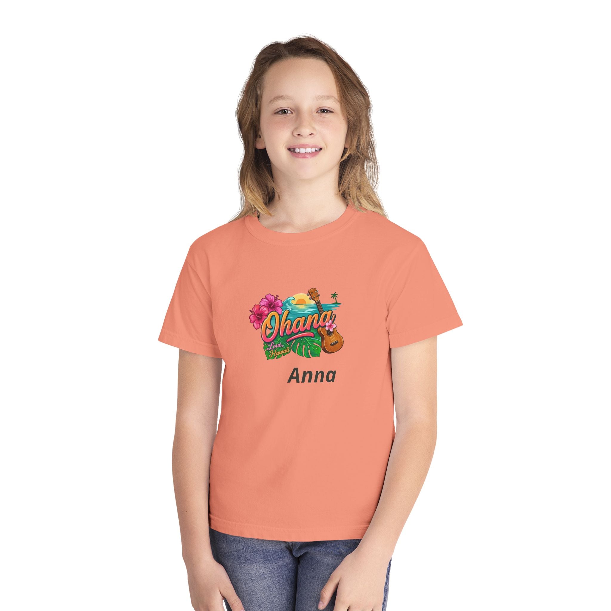 Ohana Floral Ukulele Youth Tee | Personalized Name Option