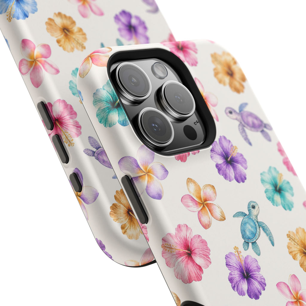 Sea Turtle Floral Phone Case — Colorful Hawaiian Plumeria Protective Case