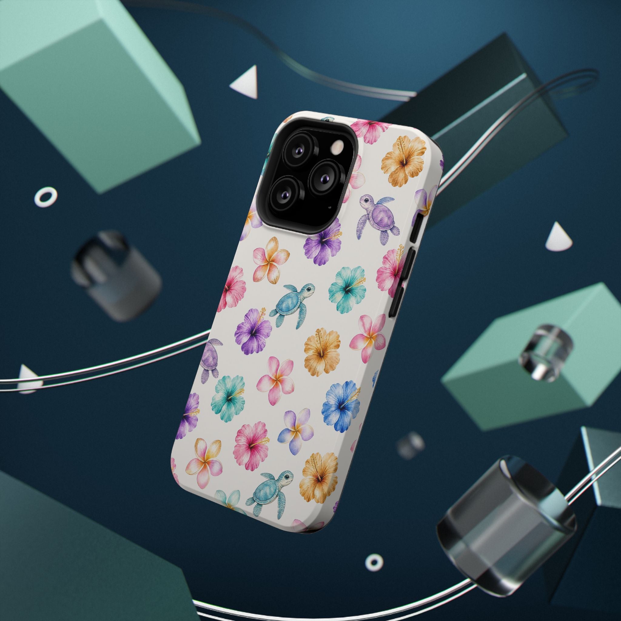 Sea Turtle Floral Phone Case — Colorful Hawaiian Plumeria Protective Case