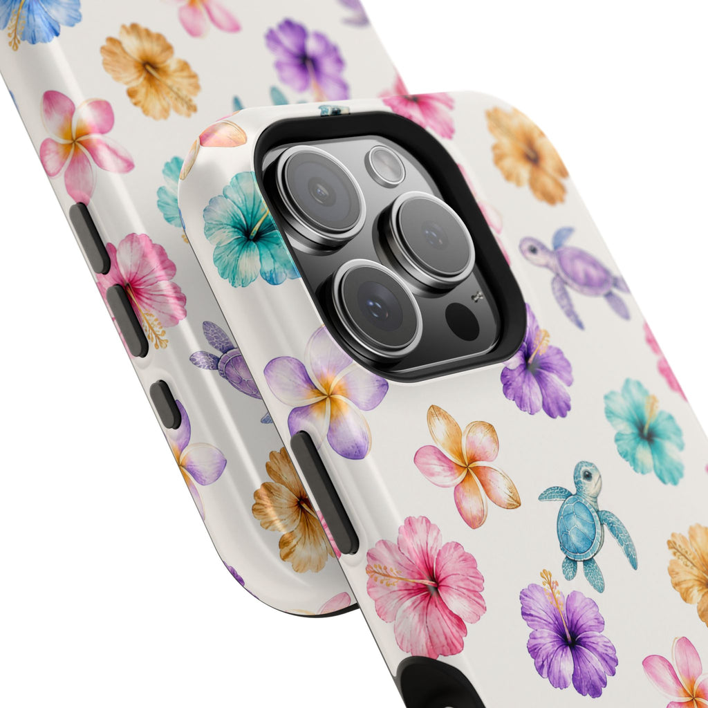 Sea Turtle Floral Phone Case — Colorful Hawaiian Plumeria Protective Case