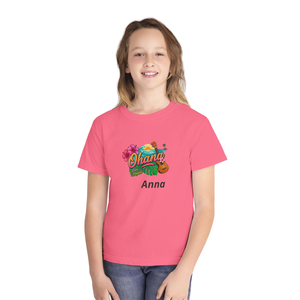 Ohana Floral Ukulele Youth Tee | Personalized Name Option