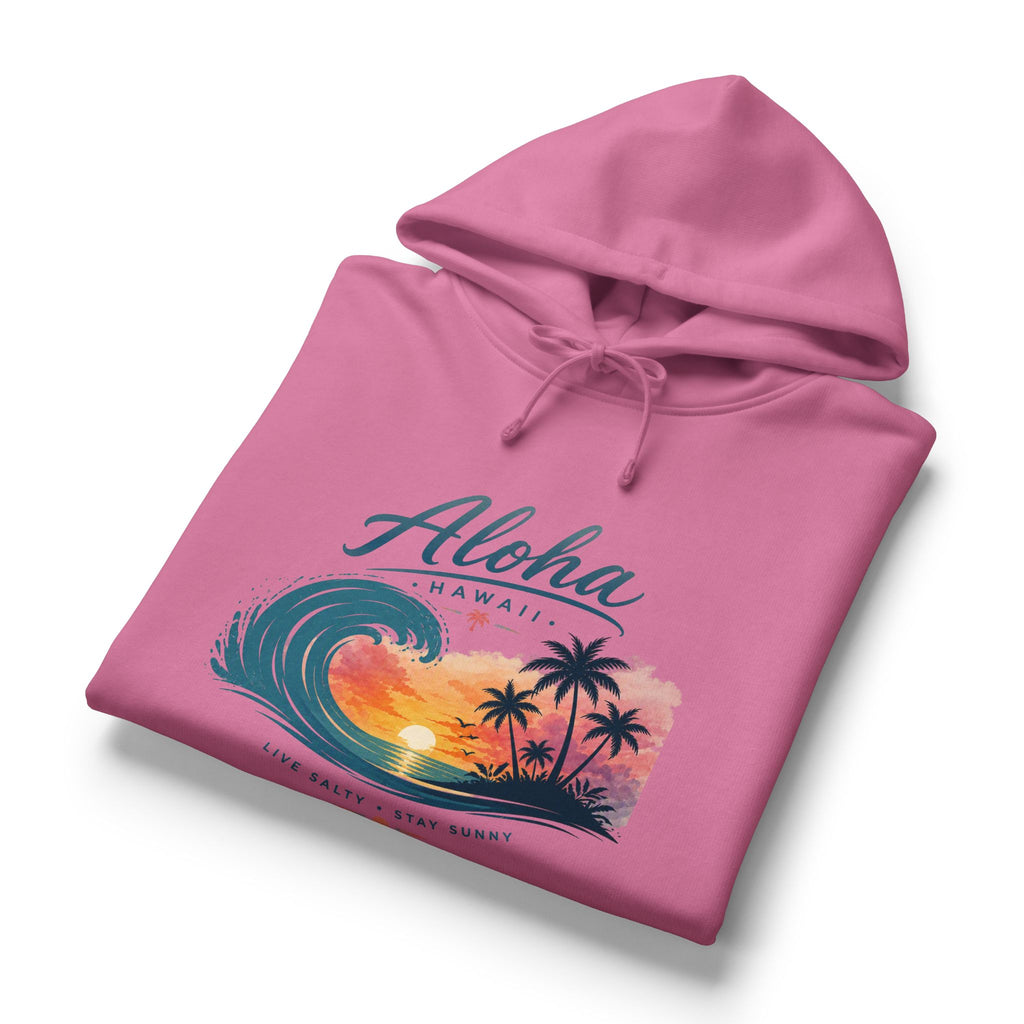Aloha Hawaii Sunset Wave Palm Trees Hoodie | Beach Tropical Surf Pullover