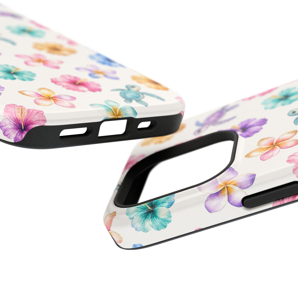 Sea Turtle Floral Phone Case — Colorful Hawaiian Plumeria Protective Case