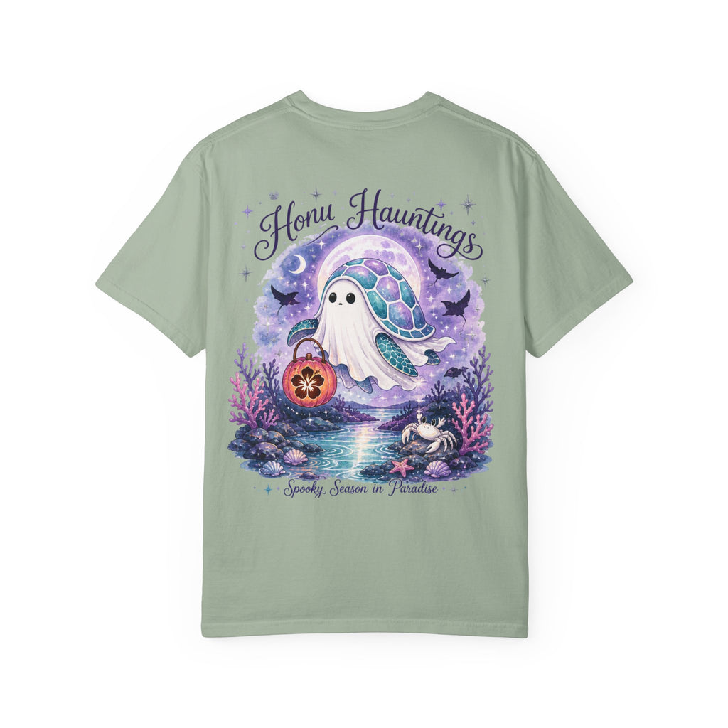 Honu Hauntings Halloween Shirt -Cute Ghost Turtle- Love Hawaii Spooky Season Tee -Tropical Halloween Graphic Tee