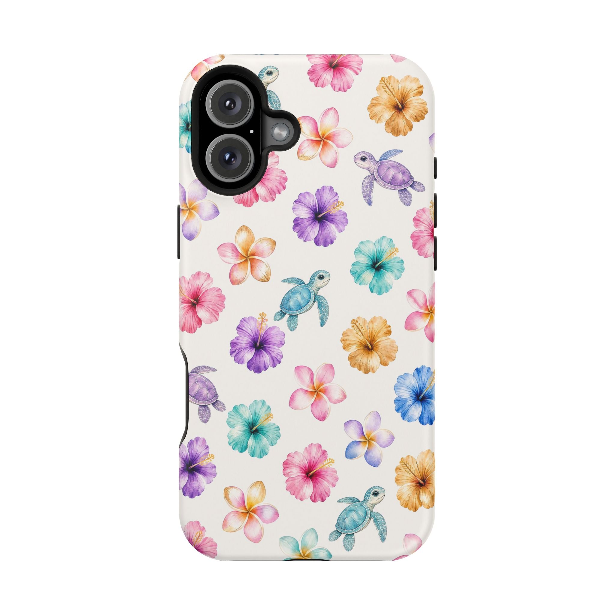 Sea Turtle Floral Phone Case — Colorful Hawaiian Plumeria Protective Case