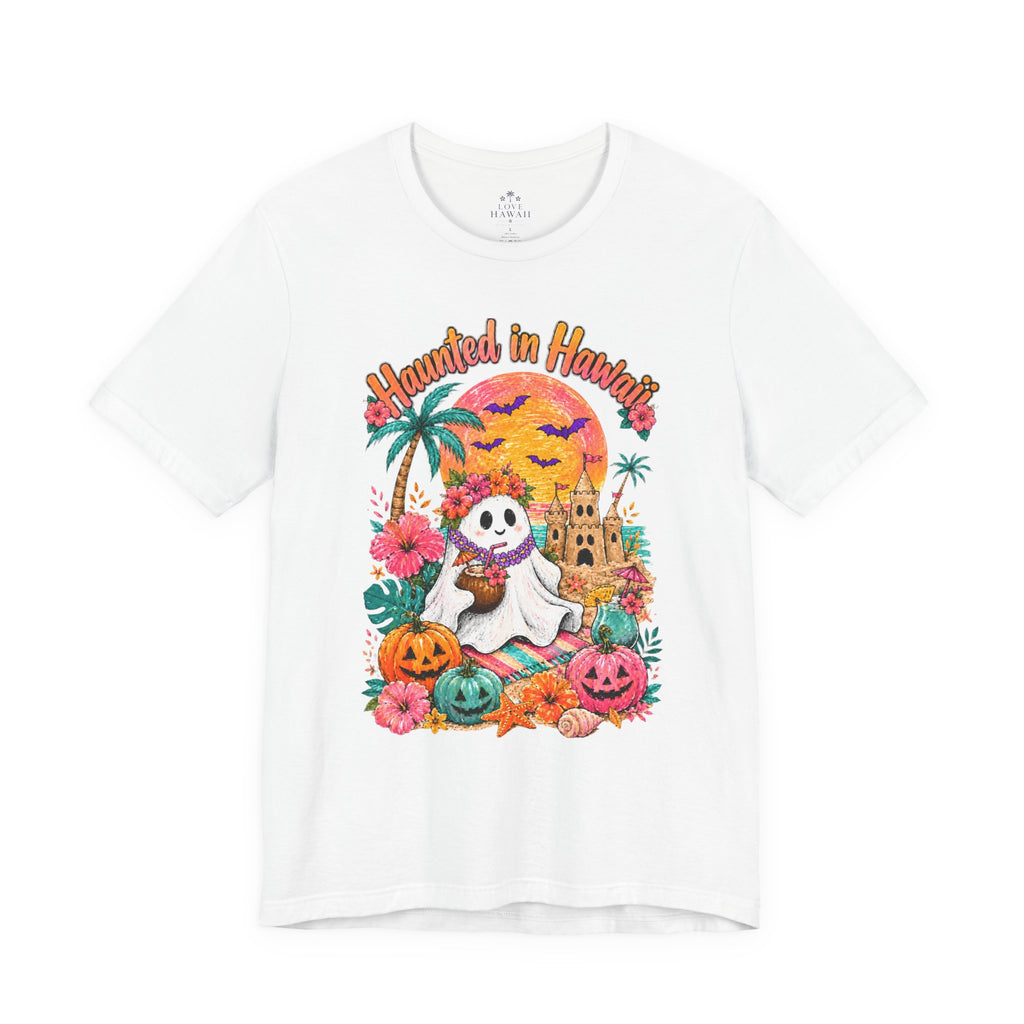 Haunted in Hawaii ghost palm tree tee | Halloween tropical pumpkin design
