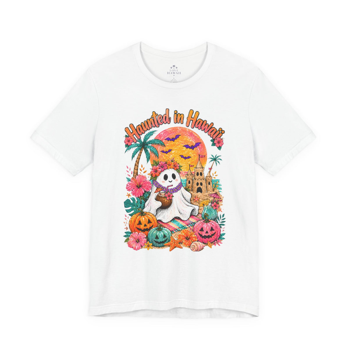 Haunted in Hawaii ghost palm tree tee | Halloween tropical pumpkin design
