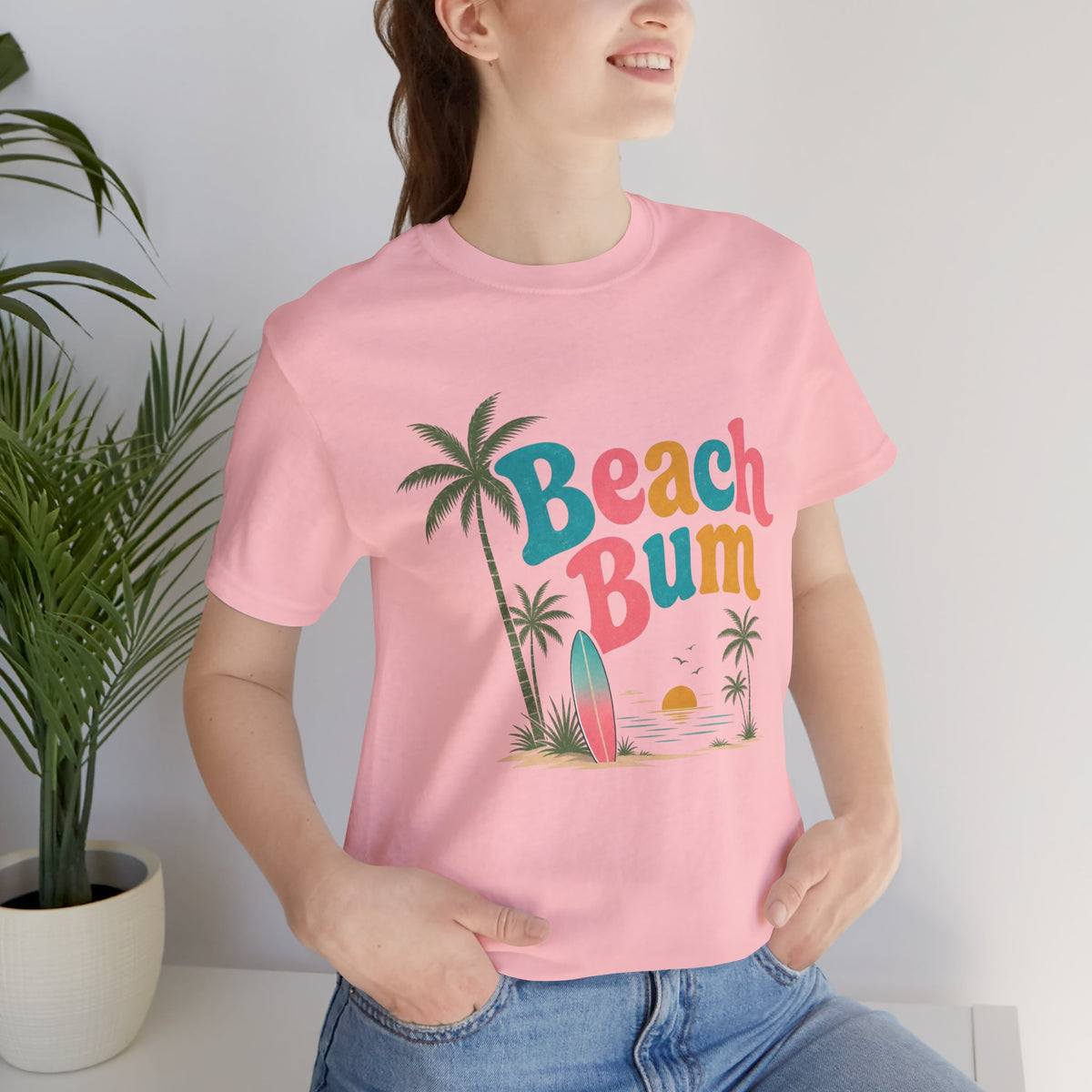 Beach Bum graphic tee | Surfboard palm tree sunset T-Shirt