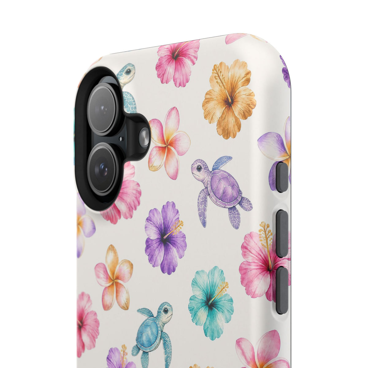 Sea Turtle Floral Phone Case — Colorful Hawaiian Plumeria Protective Case