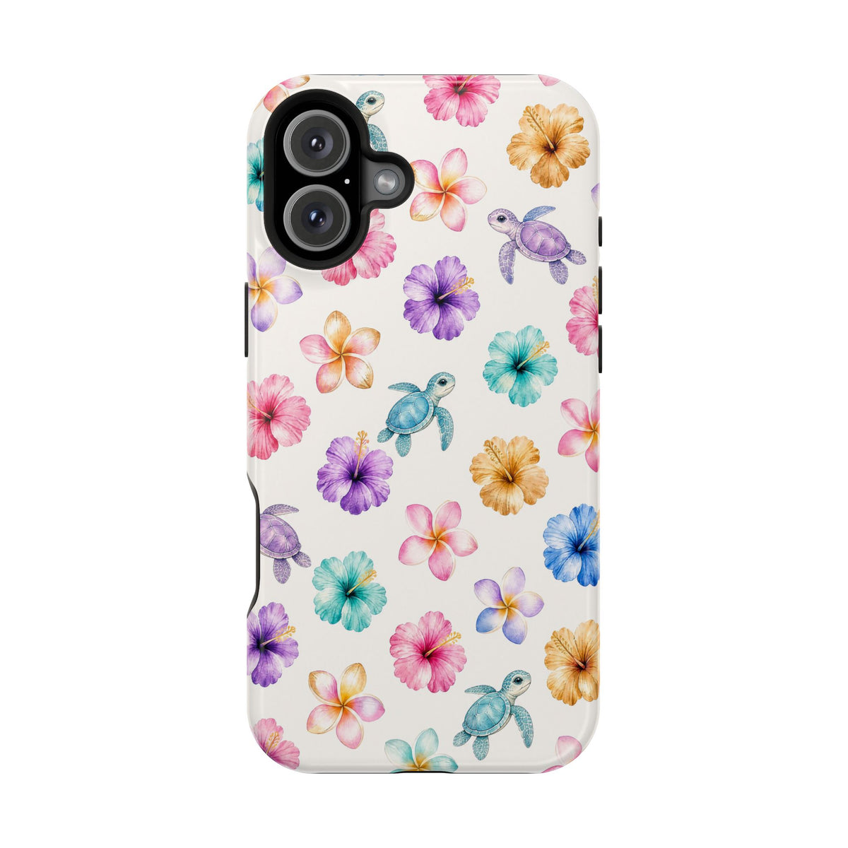 Sea Turtle Floral Phone Case — Colorful Hawaiian Plumeria Protective Case