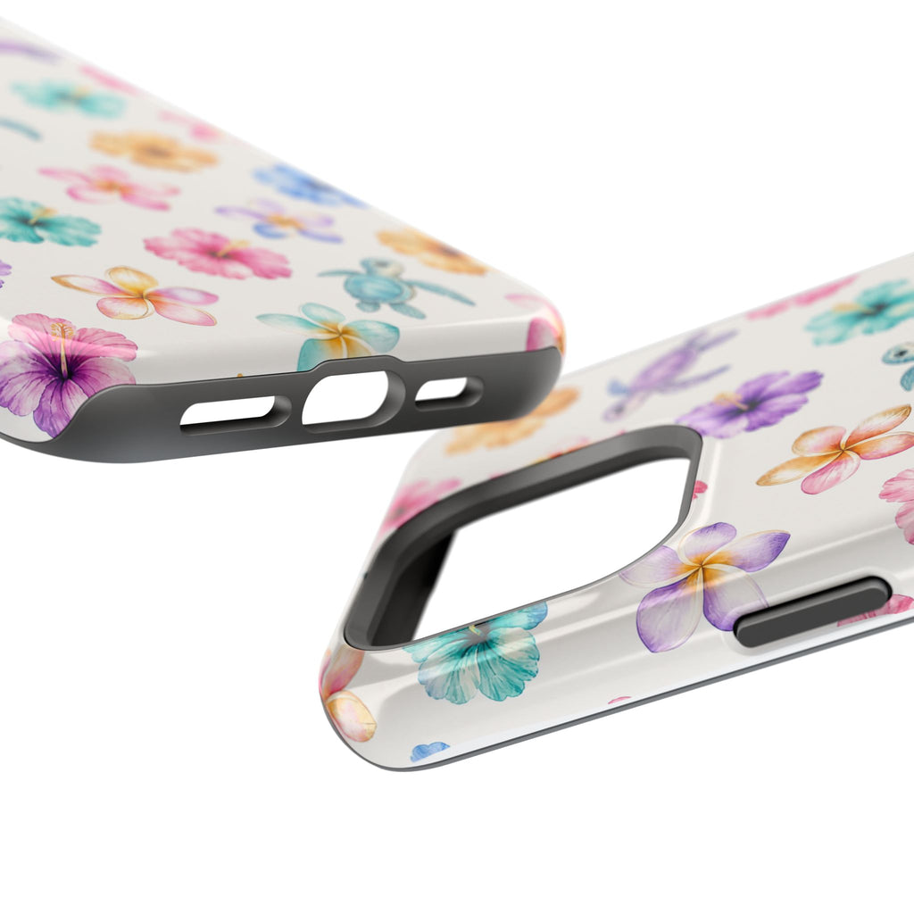 Sea Turtle Floral Phone Case — Colorful Hawaiian Plumeria Protective Case