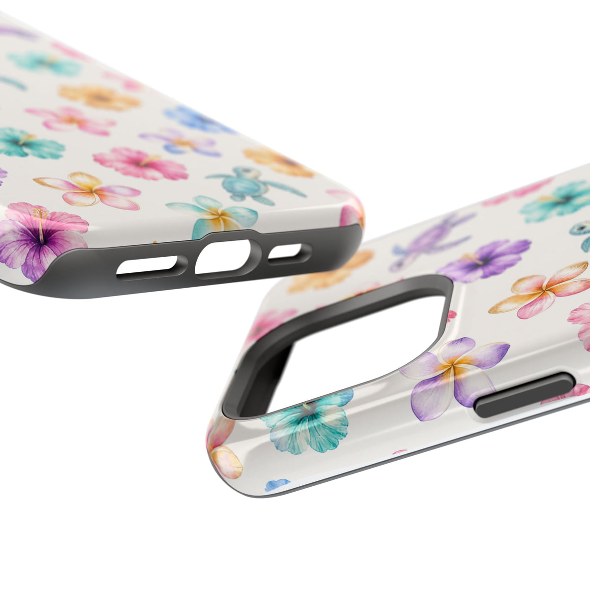 Sea Turtle Floral Phone Case — Colorful Hawaiian Plumeria Protective Case
