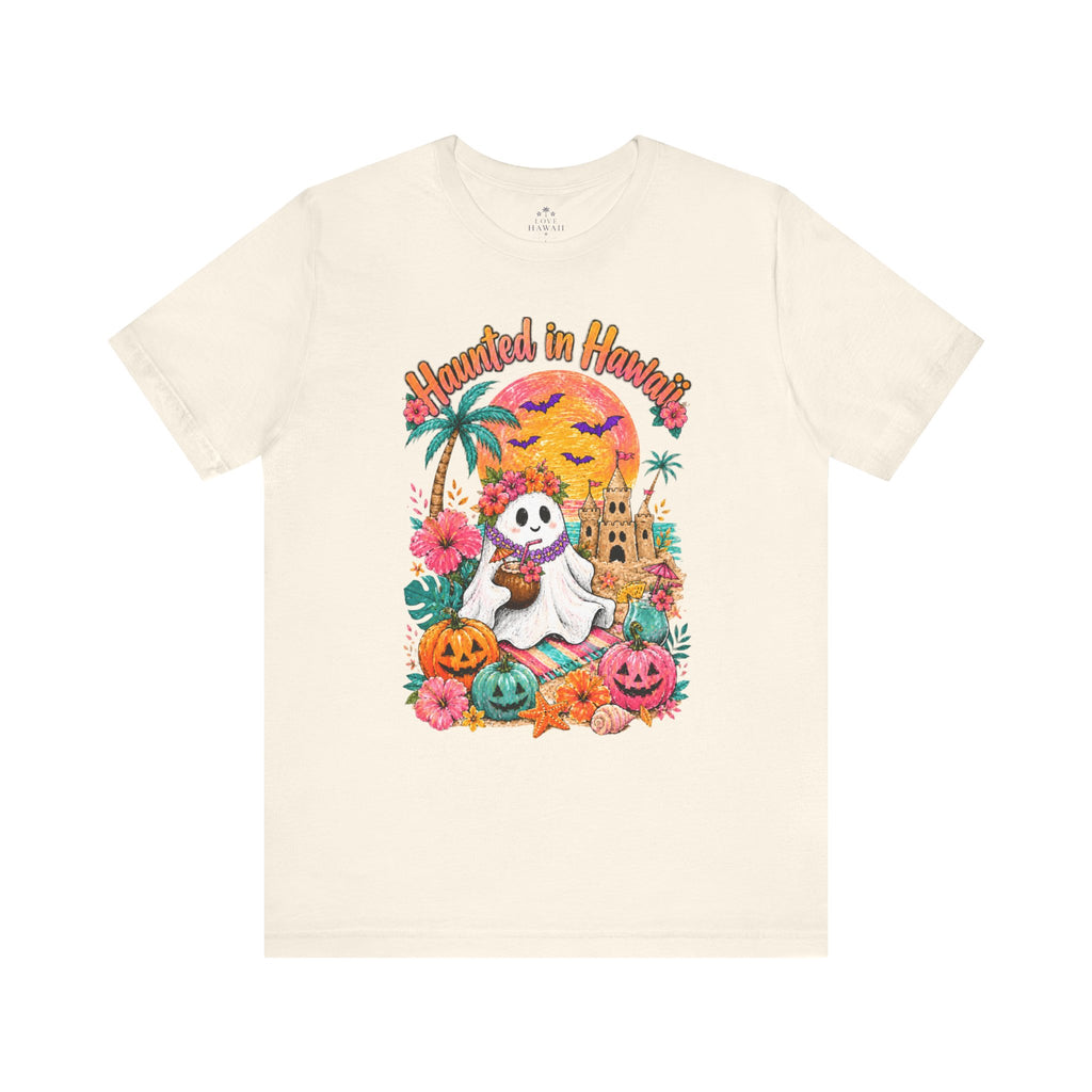 Haunted in Hawaii ghost palm tree tee | Halloween tropical pumpkin design