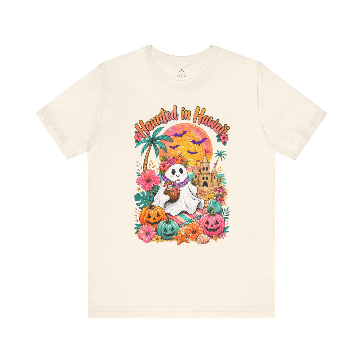 Haunted in Hawaii ghost palm tree tee | Halloween tropical pumpkin design