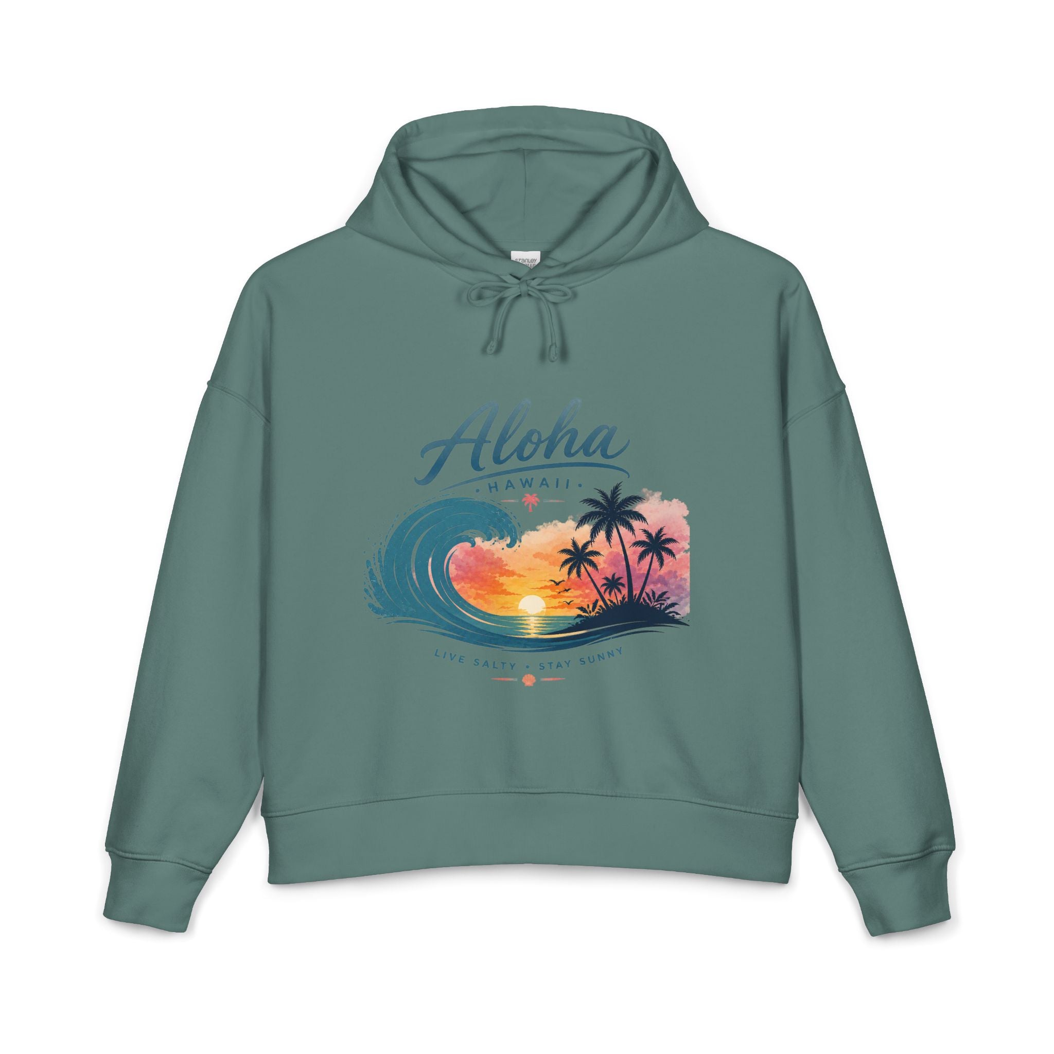 Aloha Hawaii Sunset Wave Palm Trees Hoodie | Beach Tropical Surf Pullover