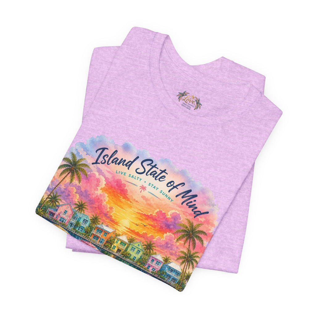 Island State of Mind T-Shirt | Tropical Beach Sunset, Palm Trees, Beach Chairs